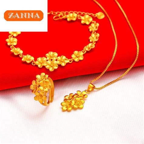 100 Original 24k Legal Pawn Saudi Gold Aesthetics Women S Set Flower