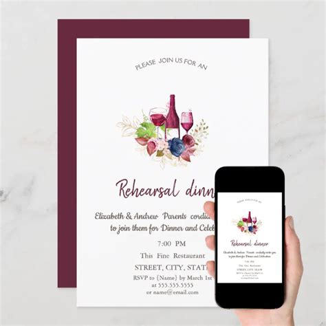 Flowers Burgundy Wine Tasting Rehearsal Dinner Invitation Zazzle