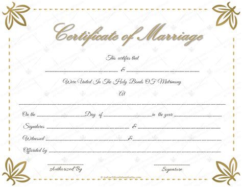 Blank Marriage Certificate Template