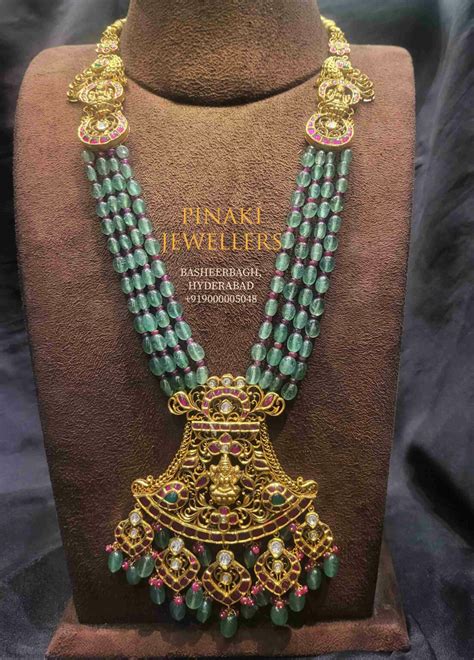 Emerald Beads Mala With Gold Pendant Indian Jewellery Designs