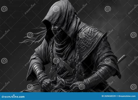 Ancient Traditional Chinese Assassin Ninja In Black Clothes Dark Background Wallpaper Ai