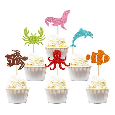 Buy Keaziu 36 Pack Ocean Theme Cupcake Toppers Dolphin Octopus Crab