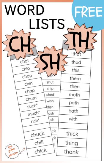 Sh Ch Th Word Lists Phonics Teaching Digraphs Teaching Phonics