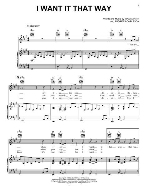 I Want It That Way Sheet Music By Backstreet Boys Piano Vocal And Guitar Right Hand Melody