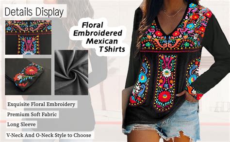 Melliflo Long Sleeve Mexican Shirts For Women Floral Embroidered