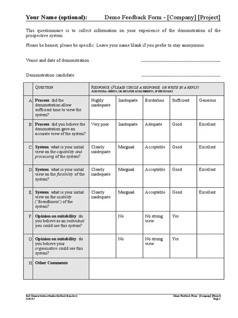 Product Demo Feedback Form | PDF | Cognition | Psychological Concepts