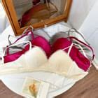 Apearin Plain Lace Trim Bra Bikini Panties Set YesStyle