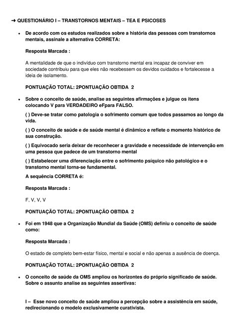 Question Rio I Transtornos Mentais Tea E Psicoses Question Rio I