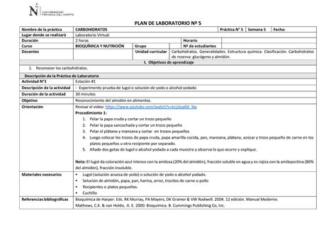 Laboratorio Semana Nombre De La Prctica Carbohidratos Prctica N