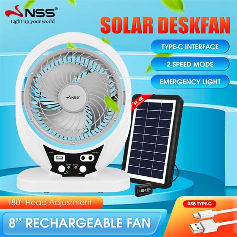 Nss Solar Desk Fan With Solar Panel Inch Portable Rechargeable