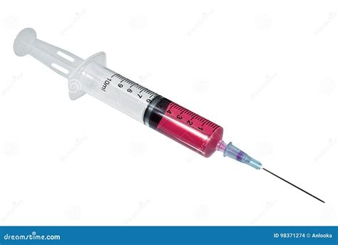 Syringe with Red Vaccine Closeup on White Stock Photo - Image of blood ...