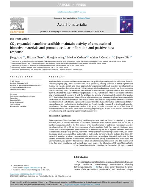 (PDF) CO 2 -Expanded Nanofiber Scaffolds Maintain Activity of ... 