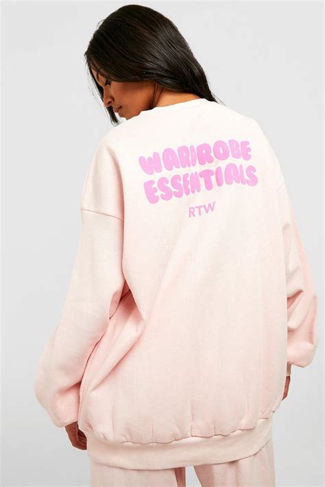 Pink Tall Wardrobe Essentials Slogan Oversized Sweater Boohoo Uk