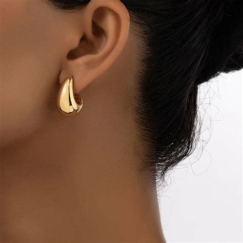 Small Water Droplets Ccb Gold Color Smooth Stud Earrings For Women