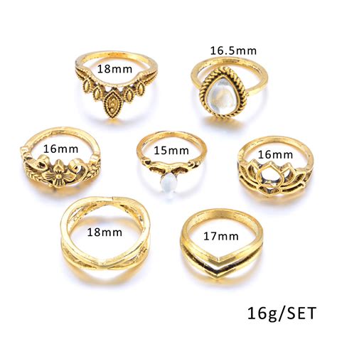 Elegant 7 Pieces Silver and Gold Crystal Ring Set on Storenvy