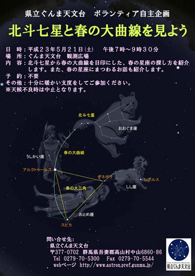 「北斗七星と春の大曲線を見よう」開催のご案内