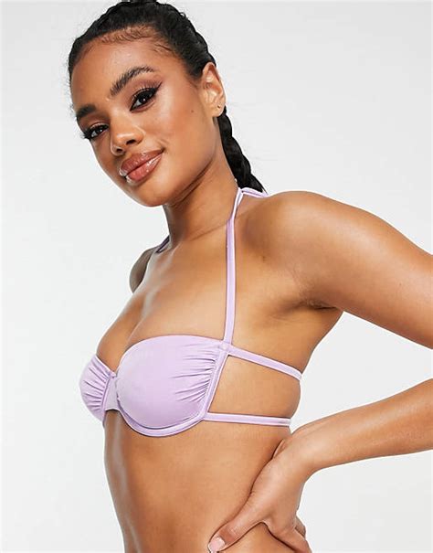 Asyou Underwired Ruched Bandeau Bikini Top In Lilac Part Of A Set Asos