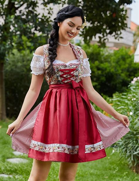 Xl May Trachten Oktoberfest Germanfest Dirndl Dress Pc Red Roses