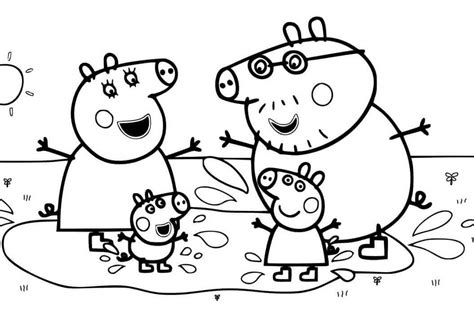 Familia Peppa Pig divirtiéndose para colorear imprimir e dibujar