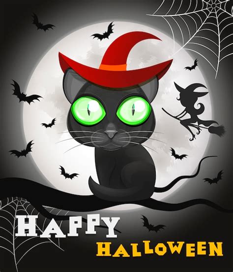 Halloween Schwarze Katze Premium Vektor