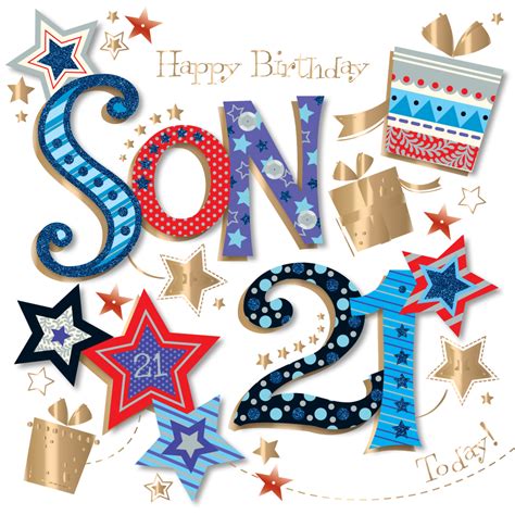 Son 21st Birthday Handmade Embellished Greeting Card By Talking