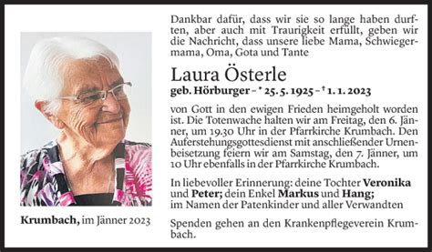 Todesanzeigen von Laura Österle Todesanzeigen Vorarlberger Nachrichten