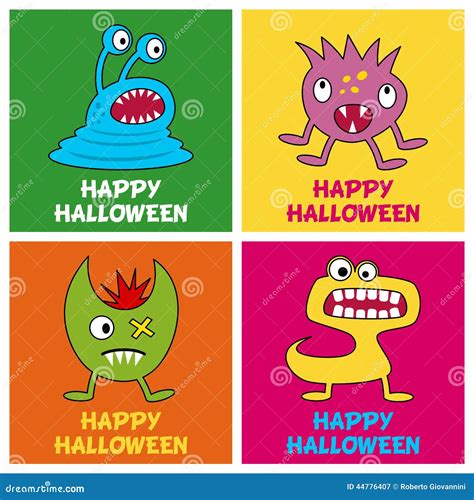 Halloween Monsters Greeting Cards Stock Vector Illustration Of