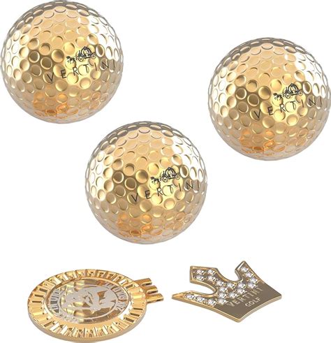 Vertini 24K Gold PT 3 Golf Balls And Ball Marker With Hat Clip