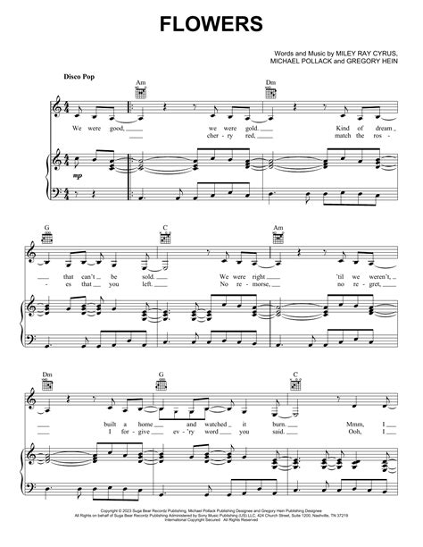 Miley Cyrus Flowers Sheet Music Notes, Chords | Sheet music notes, Pop ...