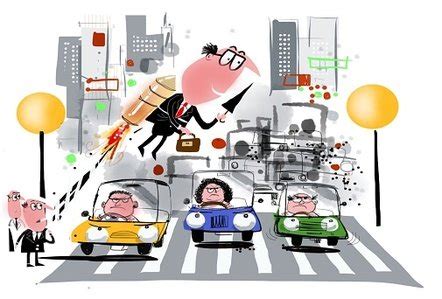 Cartoon Of Business Man Crossing Busy City Street Stock Clipart