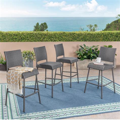 Noble House Timothy Gray Wicker Outdoor Bar Stool 4 Pack 307209 The