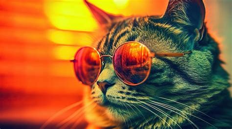 Premium Ai Image Cat Wearing Sunglasses Beautiful Cat With Orange Eyes