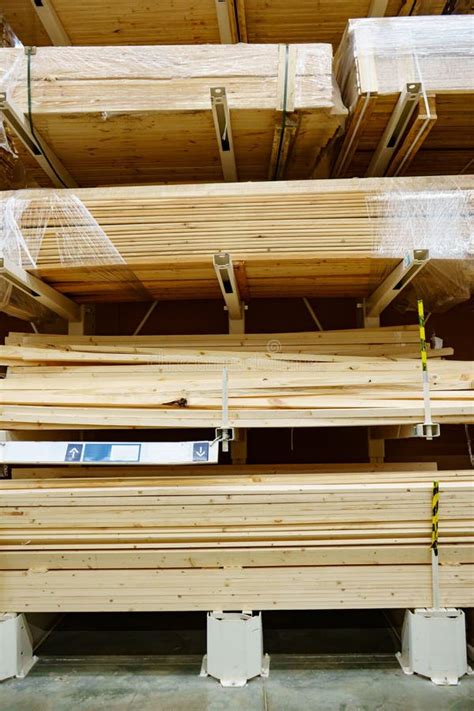 Wooden Boards And Slabs In The Warehouse Of The Hardware Store Stock