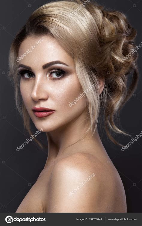 Beautiful Blond Girl With Perfect Skin Evening Make Up Wedding