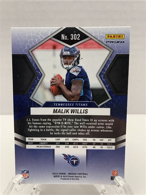 Mosaic Malik Willis Orange Reactive Prizm Rookie Rc Titans Sp