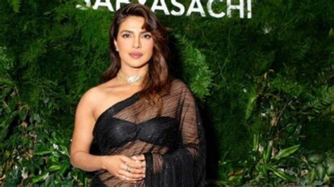 Priyanka Chopra stuns in black shimmery saree, poses with Sabyasachi ...