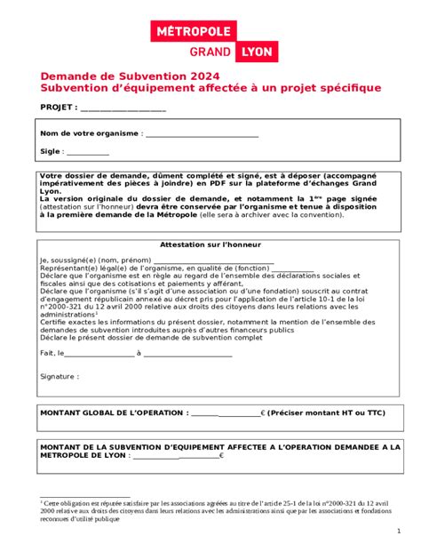 Demande De Subvention 2024 Doc Template PdfFiller