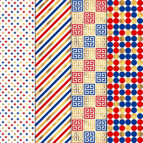 Red Blue And Gold Patterns 20 Digital Papers 12x12 Etsy