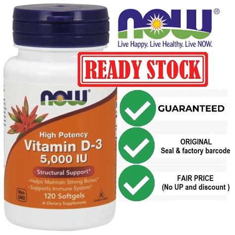 Jual NOW Vitamin D3 5000 IU (isi 120 - 240 Softgels) | Shopee Indonesia