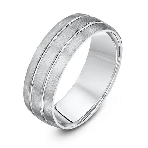 Palladium 950 Light Court Matt with Two Polished Grooves 7mm Wedding Ring