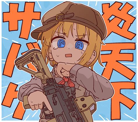 Safebooru 1girl Blonde Hair Blue Background Blue Eyes Bocchi Ya Nawi Brown Headwear Cabbie