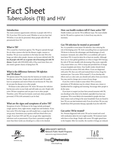 Fact Sheet On Tuberculosis Tb And Hiv Open Society Foundations