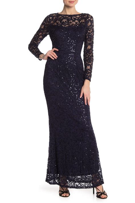 Marina Sequin Lace Long Sleeve Gown Nordstrom Rack Long Sleeve