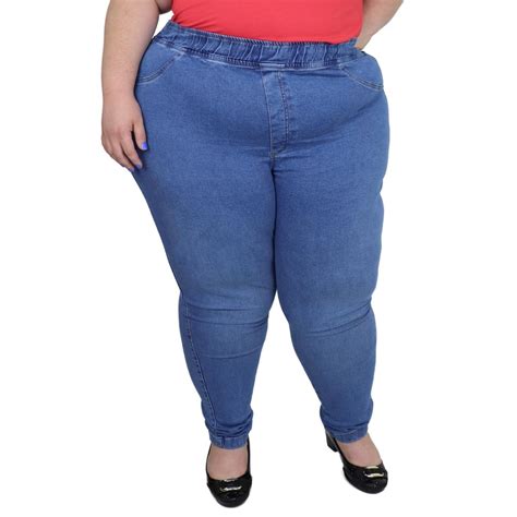 Calça Legging Jeans Plus Size Azul Claro Cambos 60 ao 66 Cambos Plus Size