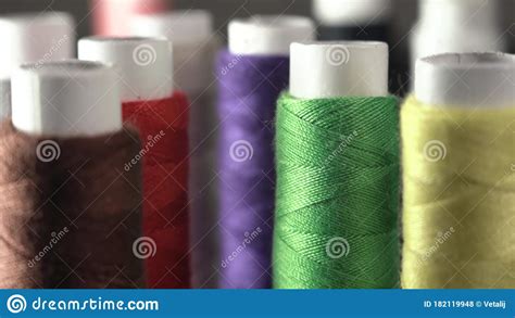 Sewing Threads On Spool Extreme Closeup Colorful Spools Of Thread In