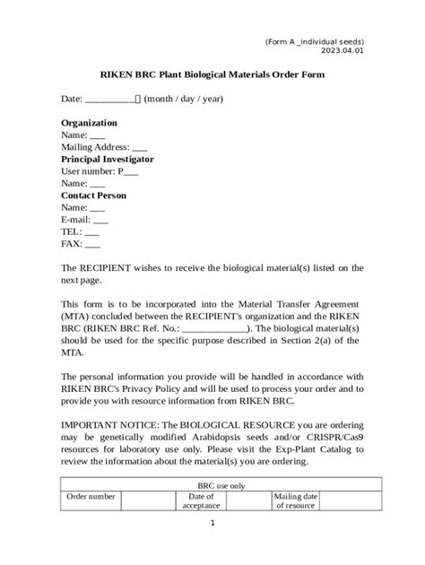 Riken Brc Plant Biological Materials Order Epd Brc Riken Doc Template