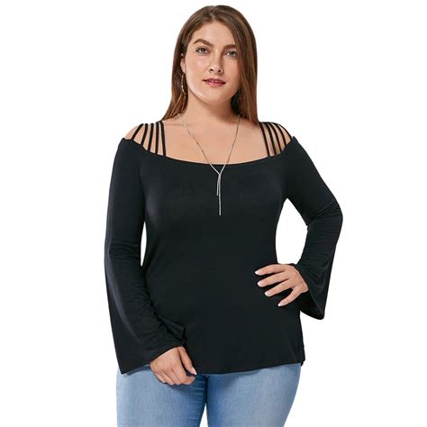 Azulina Plus Size Bell Sleeve Cut Out T Shirt Women Cotton Spaghetti