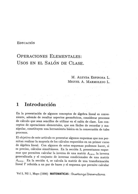 Pdf Operaciones Elementales Usus En El Salon De Clases Miguel Mar