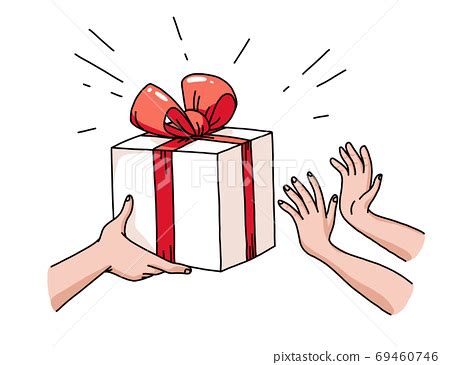 Human Hands Giving Gift Box To Another Pair Stock Illustration