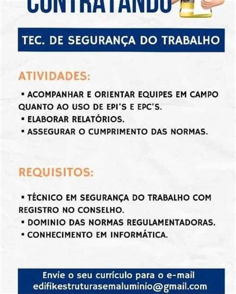 Empresa Seleciona Para Vaga De T Cnico De Seguran A Do Trabalho Envie